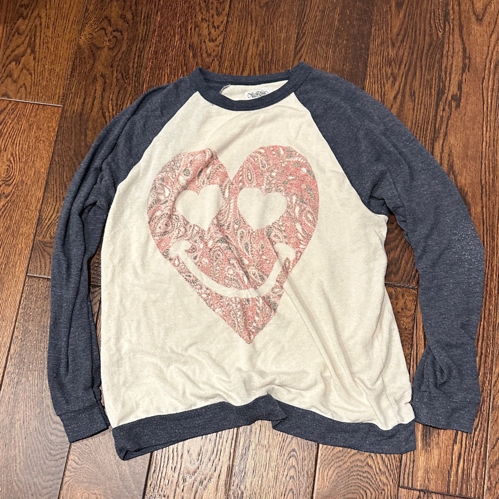 Lauren Moshi Navy and Cream Long Sleeve with Pink Heart